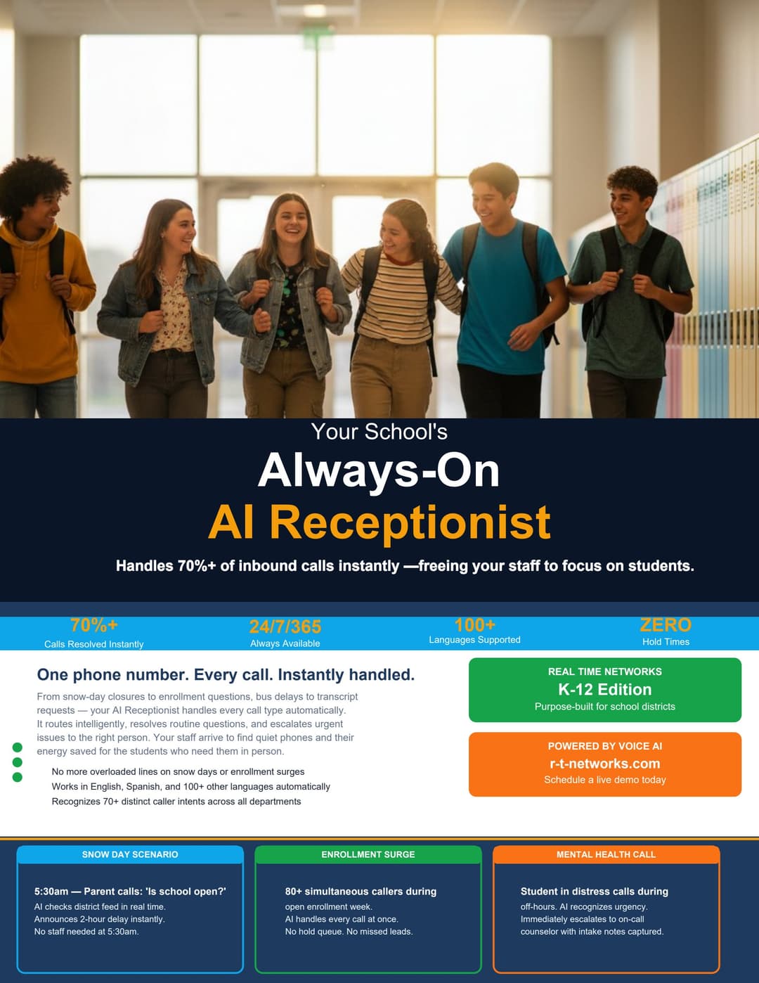 RTN K-12 AI Receptionist brochure — cover page
